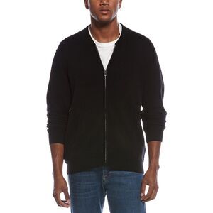 Kier + J Mens College Wool & Cashmere-Blend Zip-Up Cardigan, Black